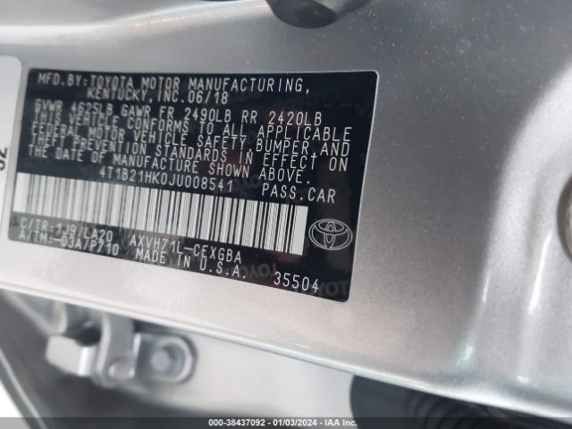 Photo 8 VIN: 4T1B21HK0JU008541 - TOYOTA CAMRY HYBRID 