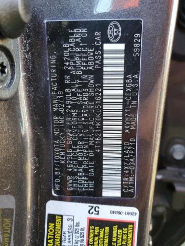 Photo 11 VIN: 4T1B21HK0KU516221 - TOYOTA CAMRY HYBR 