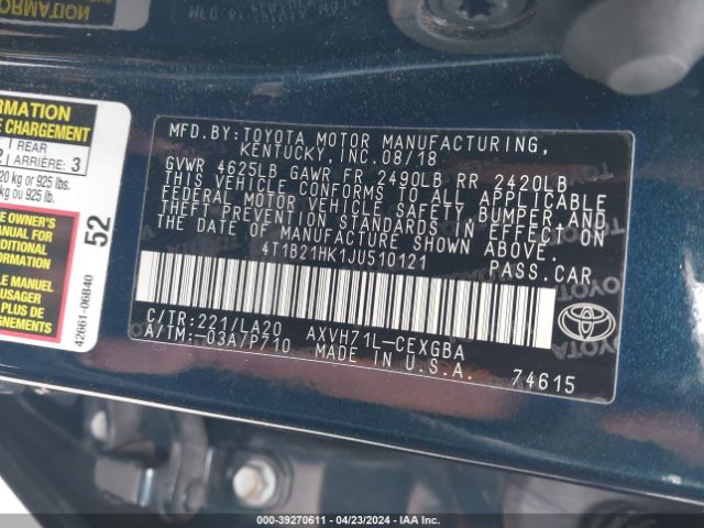 Photo 8 VIN: 4T1B21HK1JU510121 - TOYOTA CAMRY HYBRID 