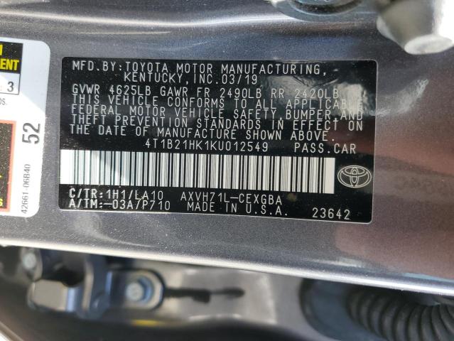 Photo 11 VIN: 4T1B21HK1KU012549 - TOYOTA CAMRY 