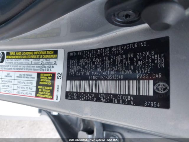 Photo 8 VIN: 4T1B21HK1KU512548 - TOYOTA CAMRY HYBRID 