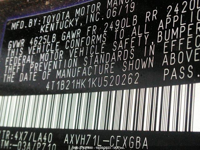 Photo 8 VIN: 4T1B21HK1KU520262 - TOYOTA CAMRY 