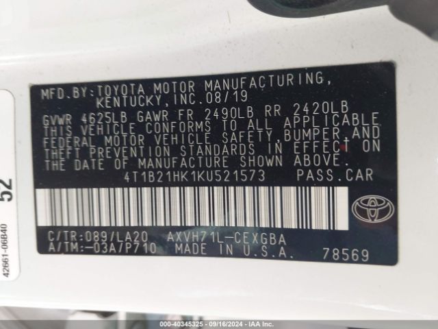 Photo 8 VIN: 4T1B21HK1KU521573 - TOYOTA CAMRY 