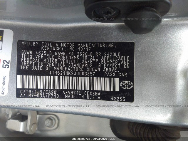 Photo 8 VIN: 4T1B21HK2JU003857 - TOYOTA CAMRY 