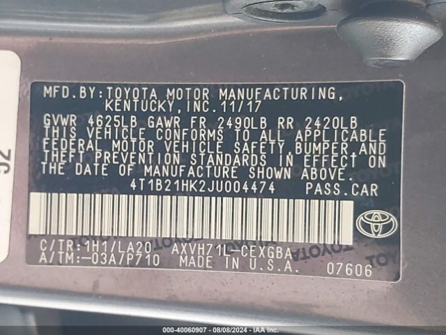 Photo 8 VIN: 4T1B21HK2JU004474 - TOYOTA CAMRY 