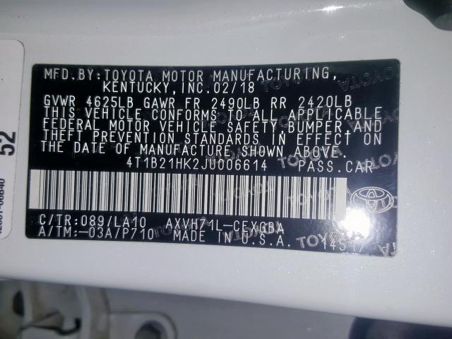 Photo 9 VIN: 4T1B21HK2JU006614 - TOYOTA CAMRY HYBR 