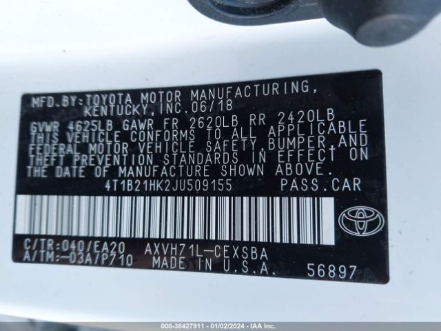 Photo 8 VIN: 4T1B21HK2JU509155 - TOYOTA CAMRY HYBRID 