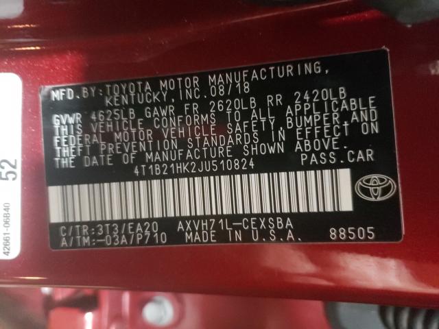 Photo 9 VIN: 4T1B21HK2JU510824 - TOYOTA CAMRY HYBR 