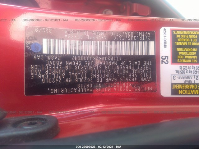 Photo 8 VIN: 4T1B21HK2KU010017 - TOYOTA CAMRY 