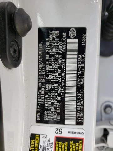 Photo 11 VIN: 4T1B21HK3JU002278 - TOYOTA CAMRY HYBR 