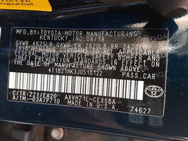 Photo 9 VIN: 4T1B21HK3JU510122 - TOYOTA CAMRY HYBR 