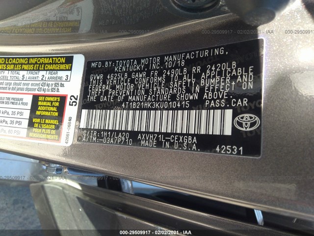 Photo 8 VIN: 4T1B21HK3KU010415 - TOYOTA CAMRY 