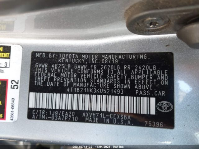 Photo 8 VIN: 4T1B21HK3KU521493 - TOYOTA CAMRY 