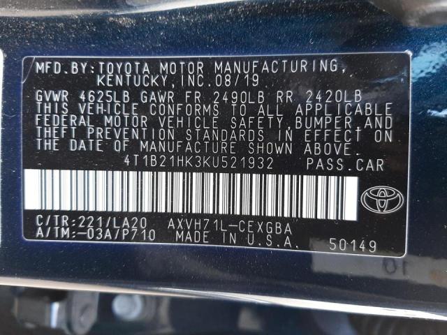 Photo 9 VIN: 4T1B21HK3KU521932 - TOYOTA CAMRY HYBR 