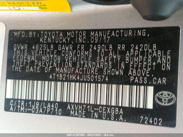 Photo 8 VIN: 4T1B21HK4JU501574 - TOYOTA CAMRY 