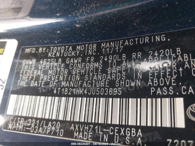 Photo 8 VIN: 4T1B21HK4JU503695 - TOYOTA CAMRY HYBRID 