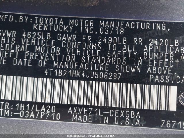 Photo 8 VIN: 4T1B21HK4JU506287 - TOYOTA CAMRY HYBRID 