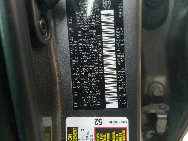 Photo 9 VIN: 4T1B21HK4KU518943 - TOYOTA CAMRY HYBR 