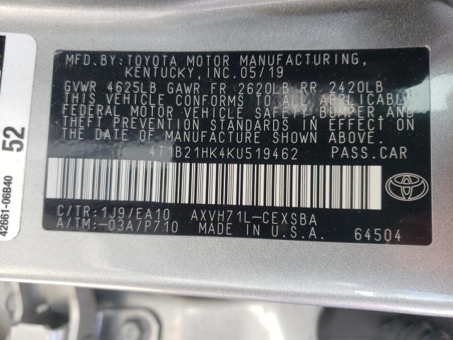 Photo 9 VIN: 4T1B21HK4KU519462 - TOYOTA CAMRY HYBR 