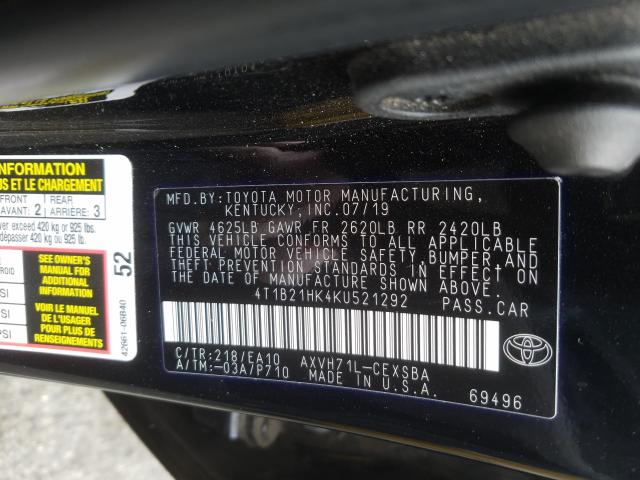 Photo 9 VIN: 4T1B21HK4KU521292 - TOYOTA CAMRY HYBR 