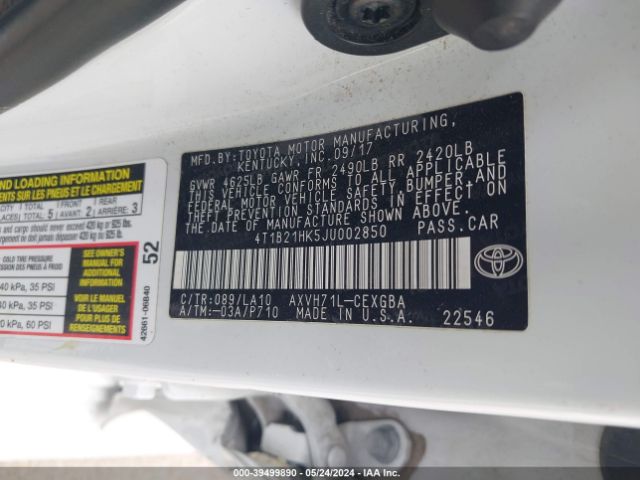 Photo 8 VIN: 4T1B21HK5JU002850 - TOYOTA CAMRY HYBRID 