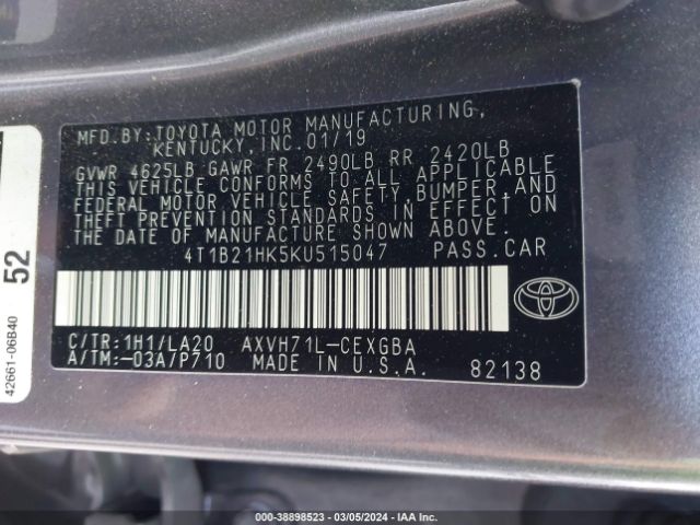 Photo 8 VIN: 4T1B21HK5KU515047 - TOYOTA CAMRY HYBRID 