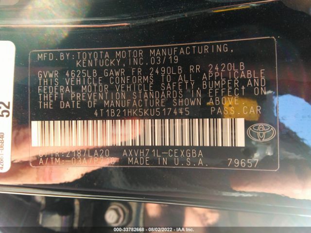 Photo 8 VIN: 4T1B21HK5KU517445 - TOYOTA CAMRY 