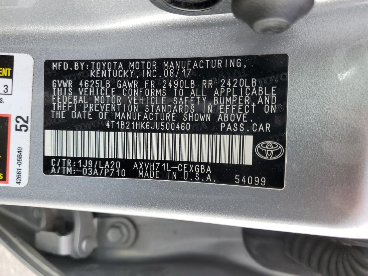 Photo 11 VIN: 4T1B21HK6JU500460 - TOYOTA CAMRY 