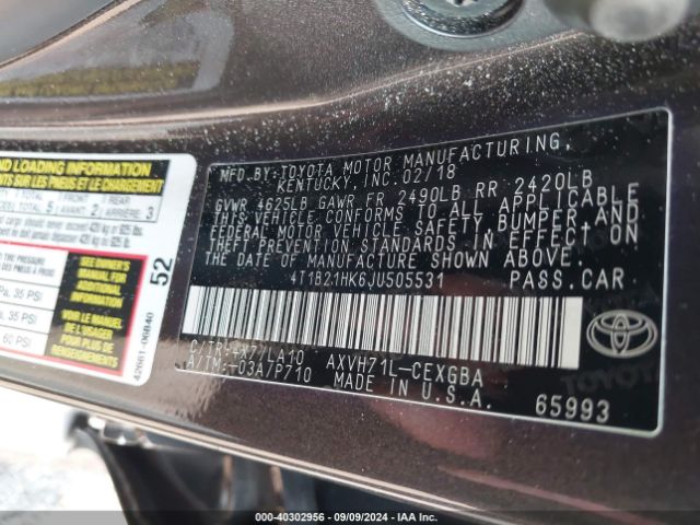 Photo 8 VIN: 4T1B21HK6JU505531 - TOYOTA CAMRY 