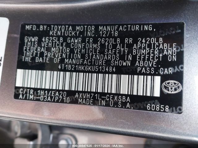 Photo 8 VIN: 4T1B21HK6KU513484 - TOYOTA CAMRY HYBRID 