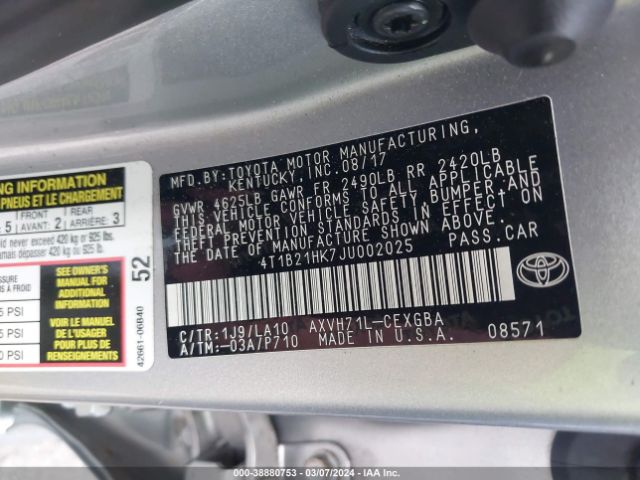 Photo 8 VIN: 4T1B21HK7JU002025 - TOYOTA CAMRY HYBRID 