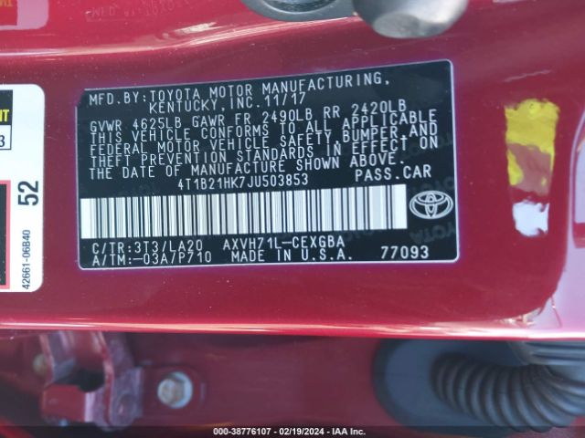 Photo 8 VIN: 4T1B21HK7JU503853 - TOYOTA CAMRY HYBRID 