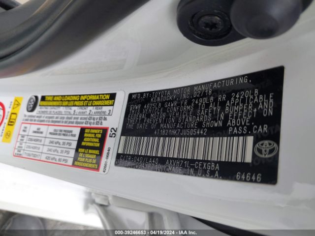 Photo 8 VIN: 4T1B21HK7JU505442 - TOYOTA CAMRY HYBRID 