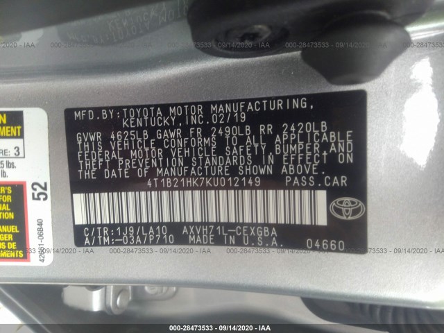 Photo 8 VIN: 4T1B21HK7KU012149 - TOYOTA CAMRY 