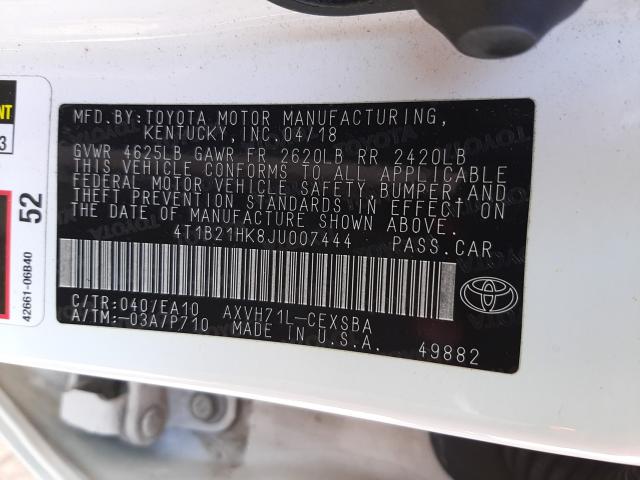 Photo 9 VIN: 4T1B21HK8JU007444 - TOYOTA CAMRY HYBR 