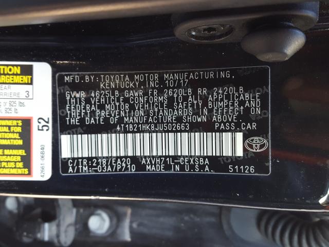 Photo 9 VIN: 4T1B21HK8JU502663 - TOYOTA CAMRY HYBR 