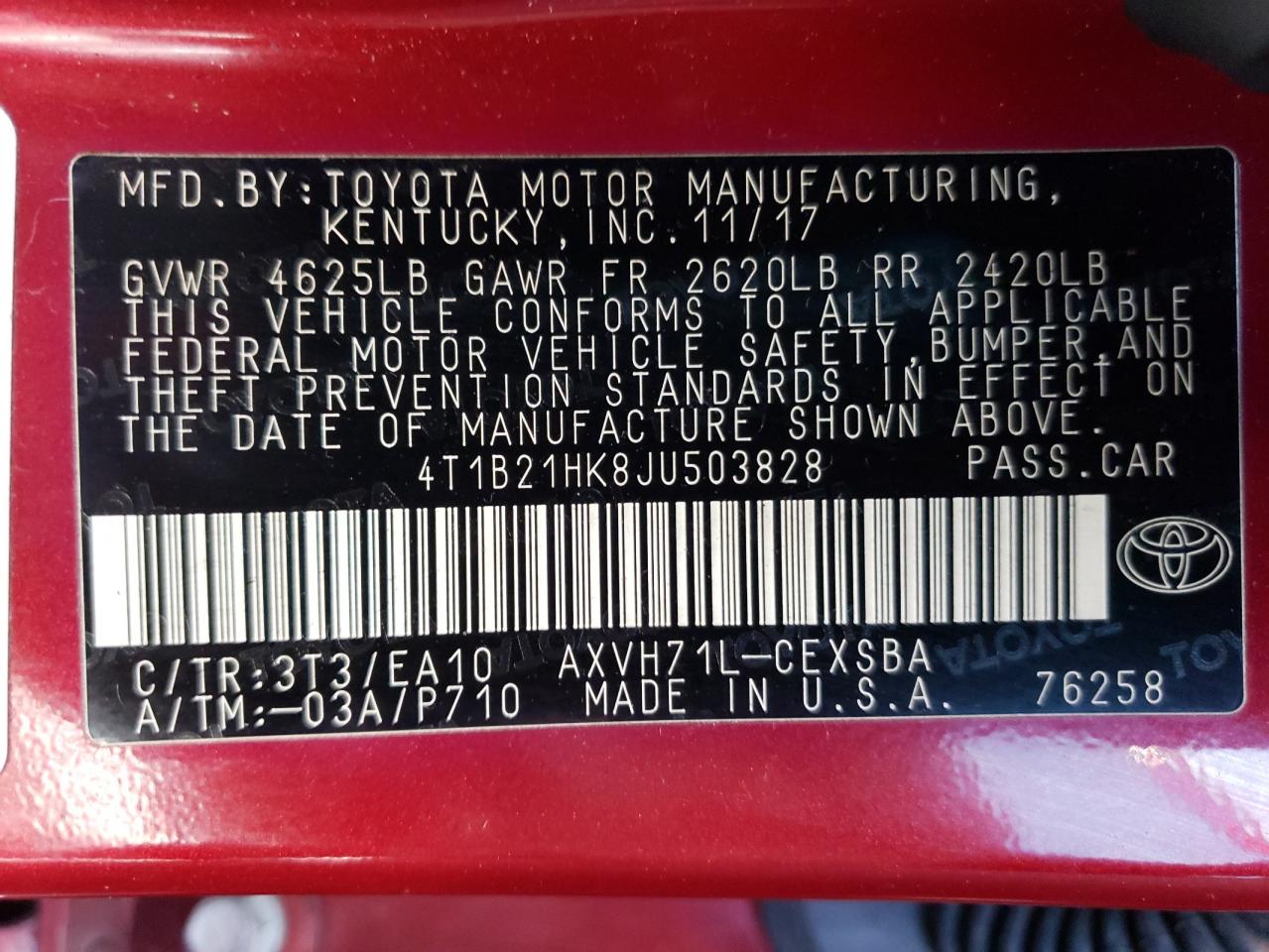 Photo 11 VIN: 4T1B21HK8JU503828 - TOYOTA CAMRY 