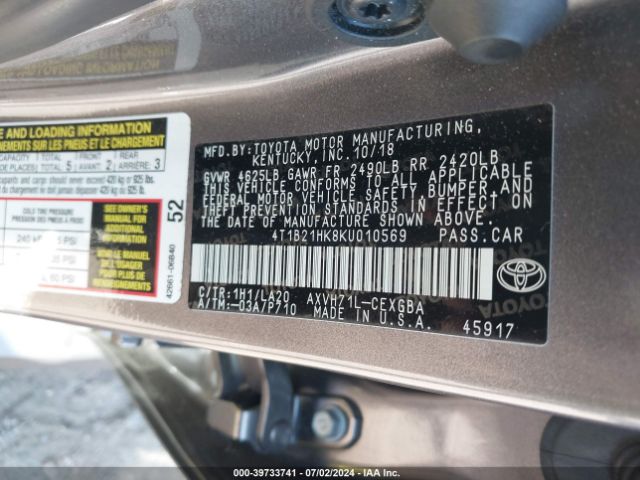 Photo 8 VIN: 4T1B21HK8KU010569 - TOYOTA CAMRY 