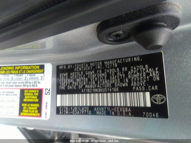 Photo 8 VIN: 4T1B21HK8KU514166 - TOYOTA CAMRY 