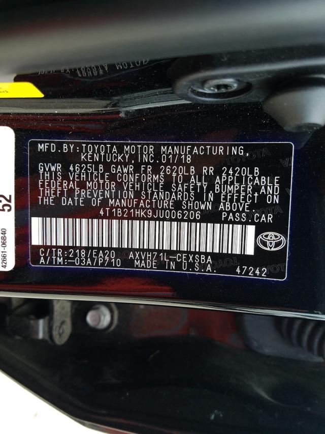 Photo 9 VIN: 4T1B21HK9JU006206 - TOYOTA CAMRY HYBR 