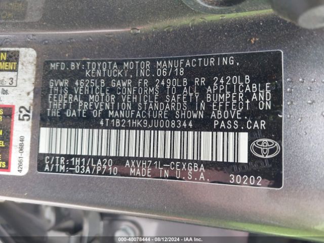 Photo 8 VIN: 4T1B21HK9JU008344 - TOYOTA CAMRY 