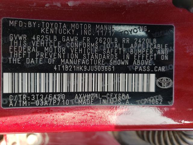 Photo 9 VIN: 4T1B21HK9JU503661 - TOYOTA CAMRY HYBR 