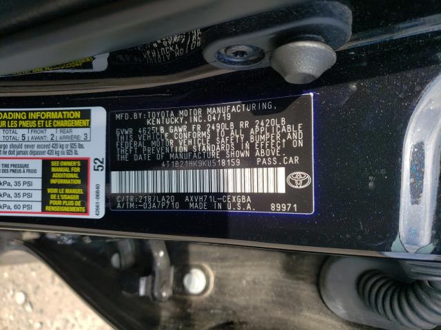 Photo 9 VIN: 4T1B21HK9KU518159 - TOYOTA CAMRY HYBR 