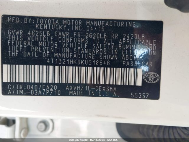 Photo 8 VIN: 4T1B21HK9KU518646 - TOYOTA CAMRY HYBRID 