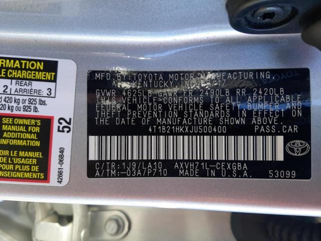 Photo 9 VIN: 4T1B21HKXJU500400 - TOYOTA CAMRY HYBR 