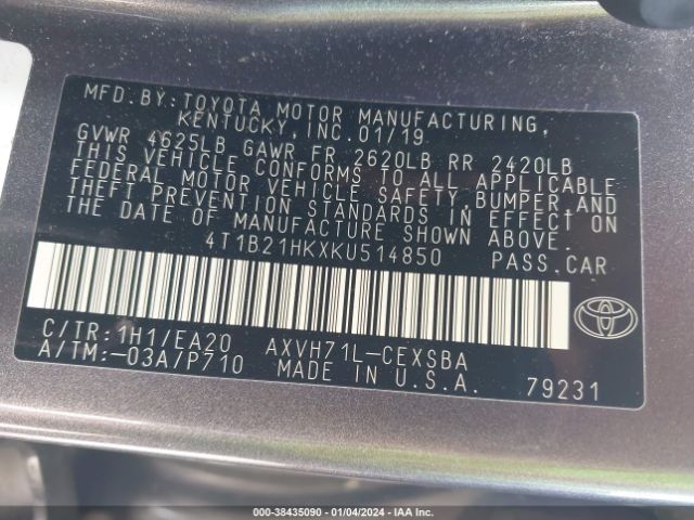 Photo 8 VIN: 4T1B21HKXKU514850 - TOYOTA CAMRY HYBRID 