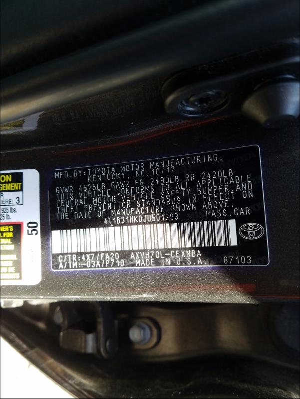 Photo 9 VIN: 4T1B31HK0JU501293 - TOYOTA CAMRY LE 