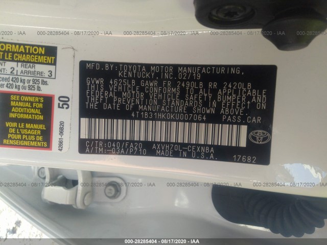 Photo 8 VIN: 4T1B31HK0KU007064 - TOYOTA CAMRY 