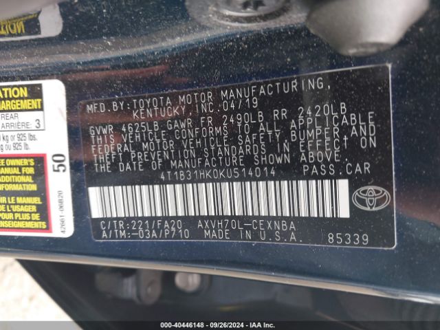 Photo 8 VIN: 4T1B31HK0KU514014 - TOYOTA CAMRY 