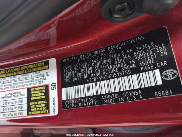 Photo 8 VIN: 4T1B31HK0KU515759 - TOYOTA CAMRY 